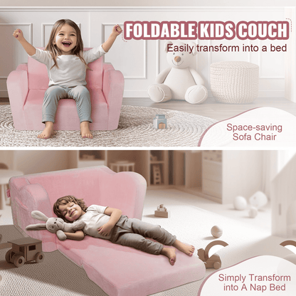 VEVOR Kids Couch, 2-in-1 Toddler Chairs Comfy, Toddler Couch Sofa Bed Fold Out, Convertible Sofa to Lounger, Kids Chair Seat Playroom Furniture for Kids Girls & Boys, Pink