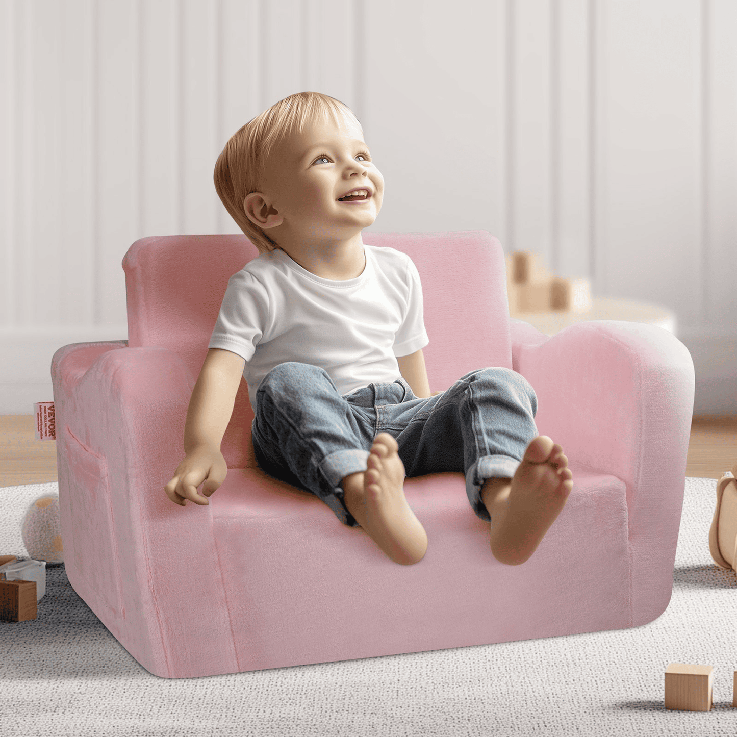 VEVOR Kids Couch, 2-in-1 Toddler Chairs Comfy, Toddler Couch Sofa Bed Fold Out, Convertible Sofa to Lounger, Kids Chair Seat Playroom Furniture for Kids Girls & Boys, Pink