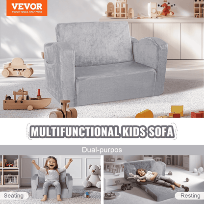 VEVOR Baby Chair Foldable 2-in-1 Comfy Baby Lounger Couch Kids Sofa Grey