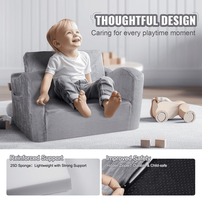 VEVOR Baby Chair Foldable 2-in-1 Comfy Baby Lounger Couch Kids Sofa Grey