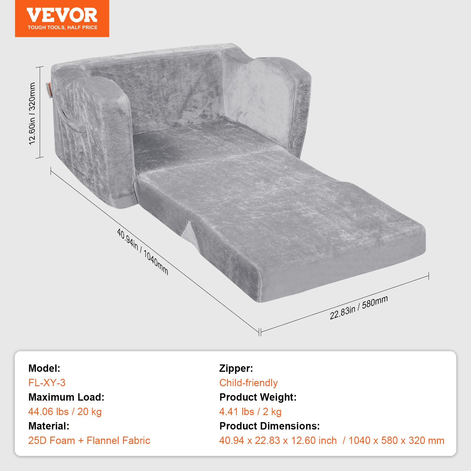 VEVOR Baby Chair Foldable 2-in-1 Comfy Baby Lounger Couch Kids Sofa Grey