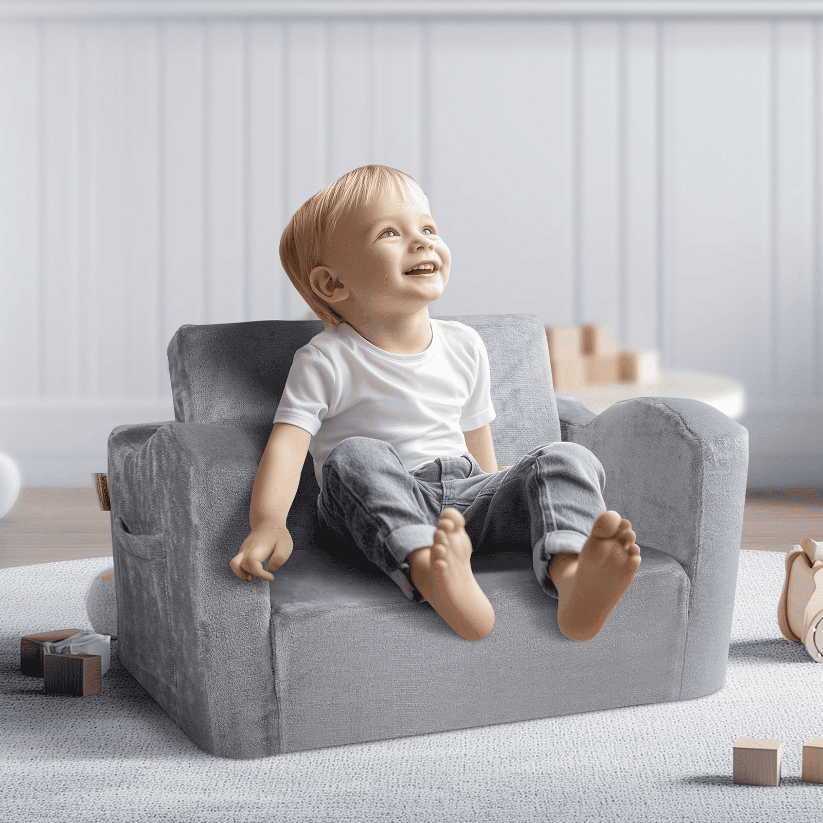 VEVOR Baby Chair Foldable 2-in-1 Comfy Baby Lounger Couch Kids Sofa Grey