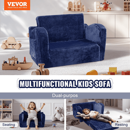 VEVOR Baby Chair Foldable 2-in-1 Comfy Baby Lounger Couch Kids Sofa Blue