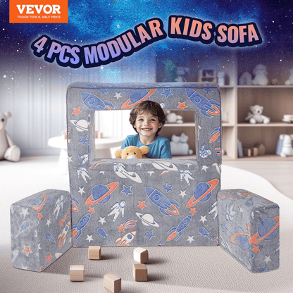 VEVOR Modular Kids Play Couch 4Pcs DIY Glow in the Dark Toddler Chair Grey