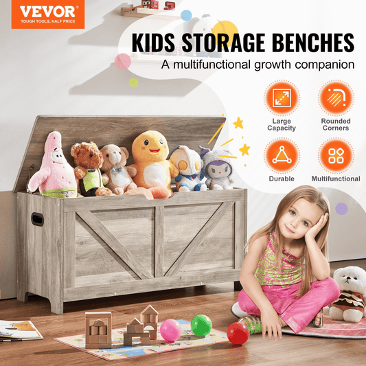 VEVOR Kids Toy Storage Bench Wooden Toy Box Chest 38.98 x 15.55 x 18.9 in Gray