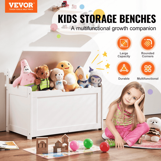 VEVOR Kids Toy Storage Bench Wooden Toy Box Chest 32.68 x 17.91 x 24.02" White