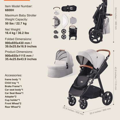 Stroller Travel System With Bassinet Playard Baby Combo Set Light Gray