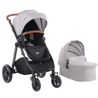 Stroller Travel System With Bassinet Playard Baby Combo Set Light Gray