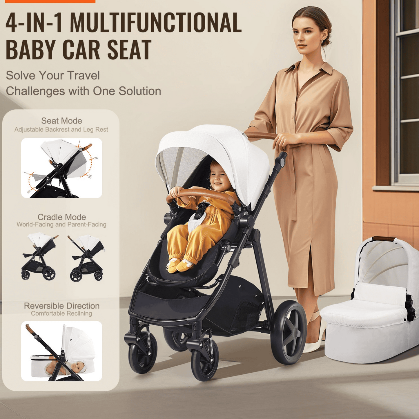 Stroller Travel System With Bassinet Playard Baby Combo Set 2-in-1 White