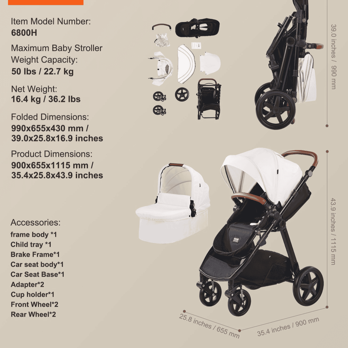 Stroller Travel System With Bassinet Playard Baby Combo Set 2-in-1 White