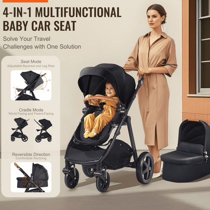 Stroller Travel System With Bassinet Playard Baby Combo Set 2-in-1 Black