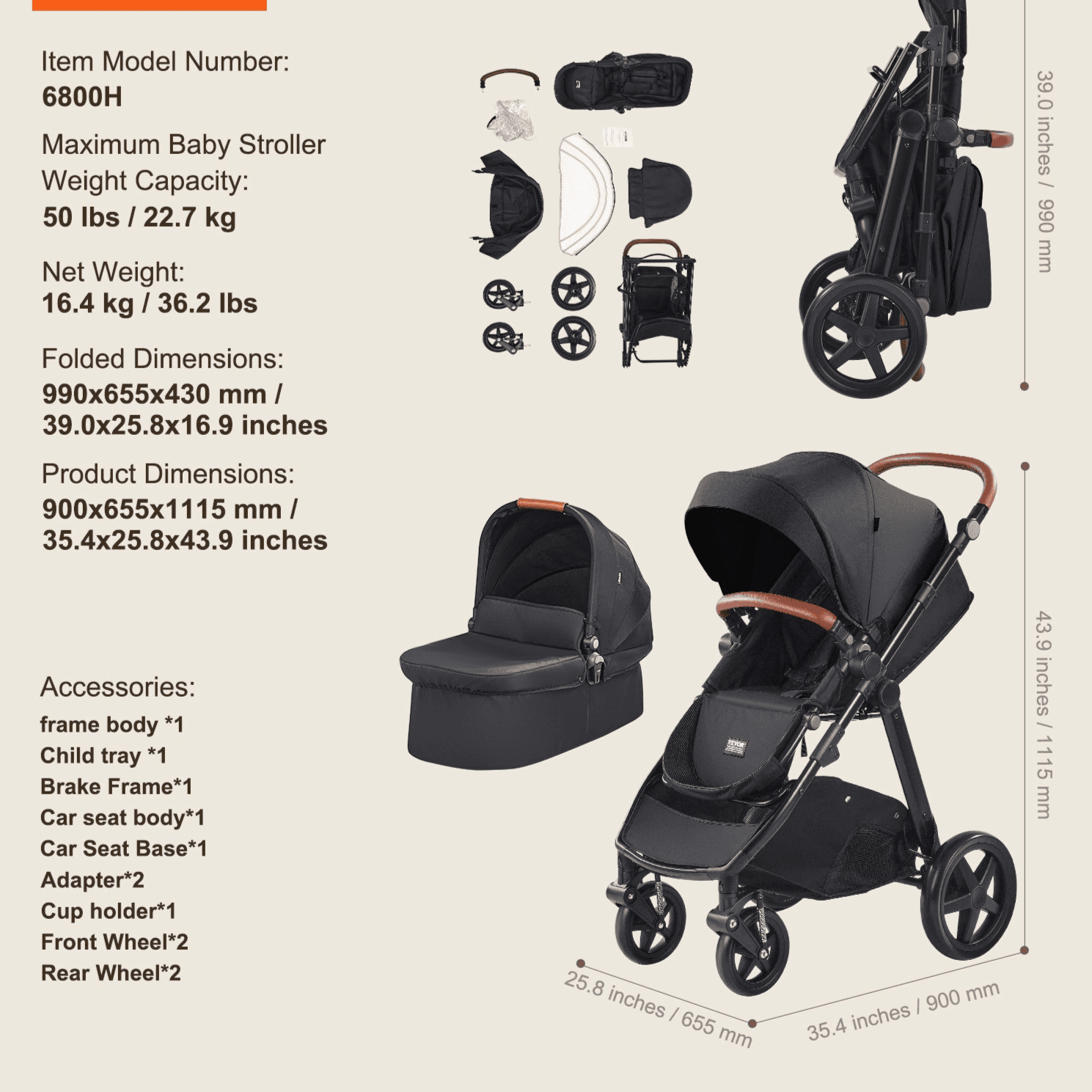 Stroller Travel System With Bassinet Playard Baby Combo Set 2-in-1 Black