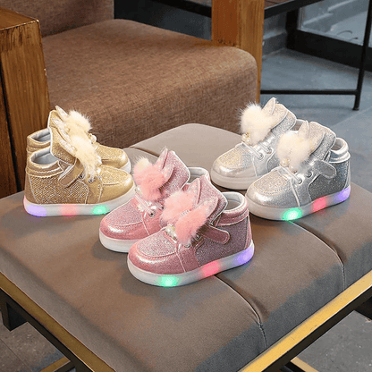 Breathable Luminous Shoes with LED and Glitter for Children