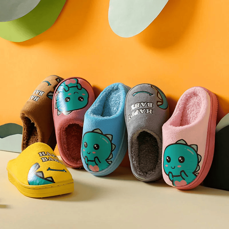 Warm and padded home slippers for children with monster