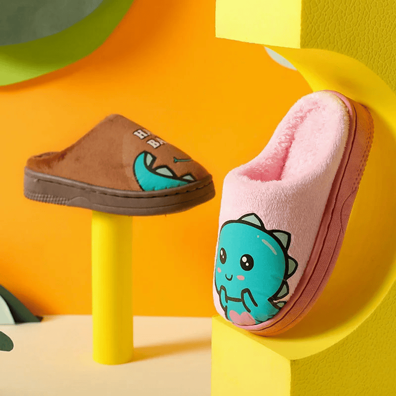 Warm and padded home slippers for children with monster