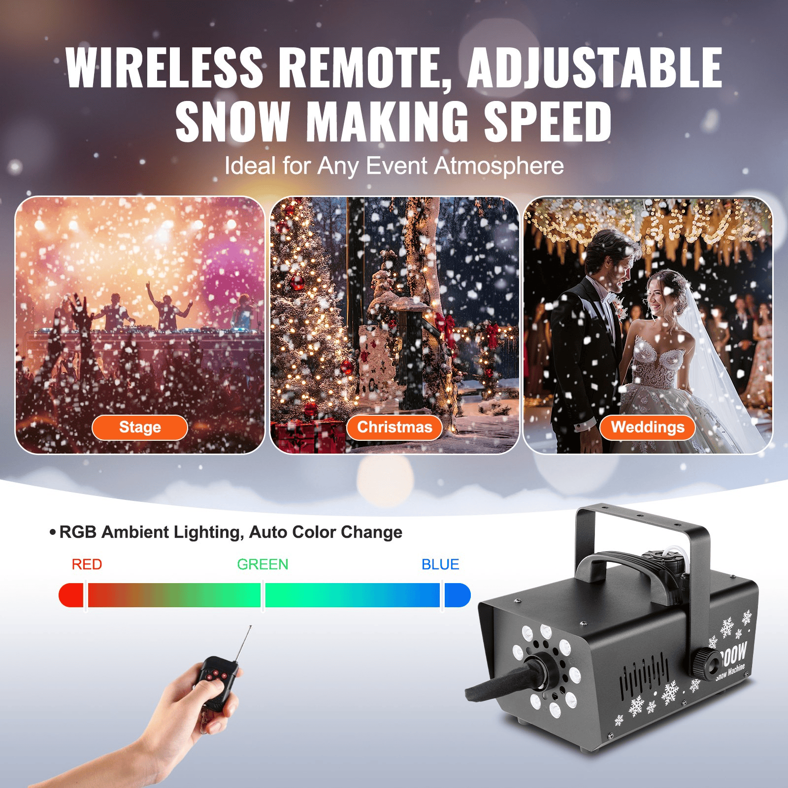 Snow Machine 800W Handheld Hanging Snow Maker with LED Light for Holidays