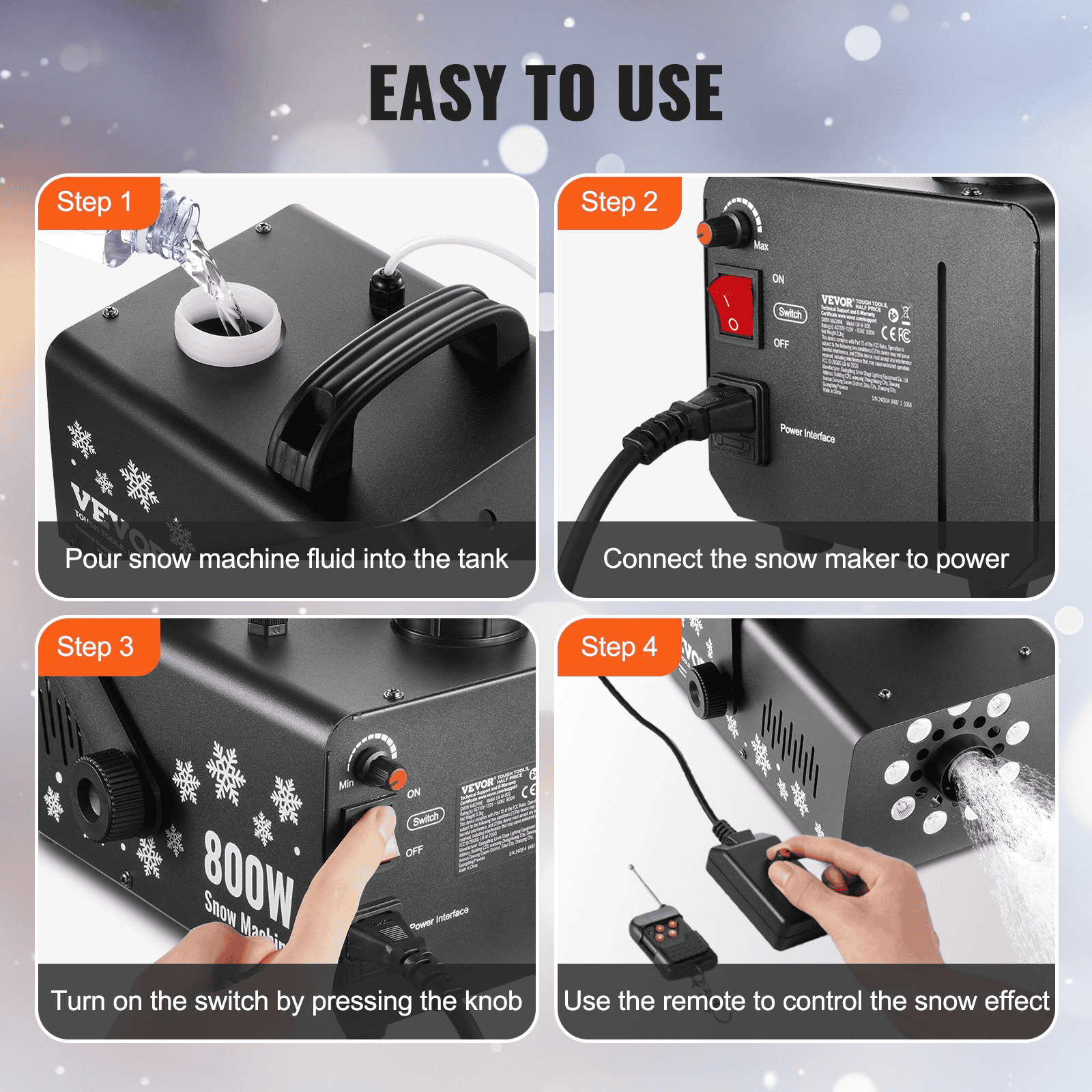 Snow Machine 800W Handheld Hanging Snow Maker with LED Light for Holidays