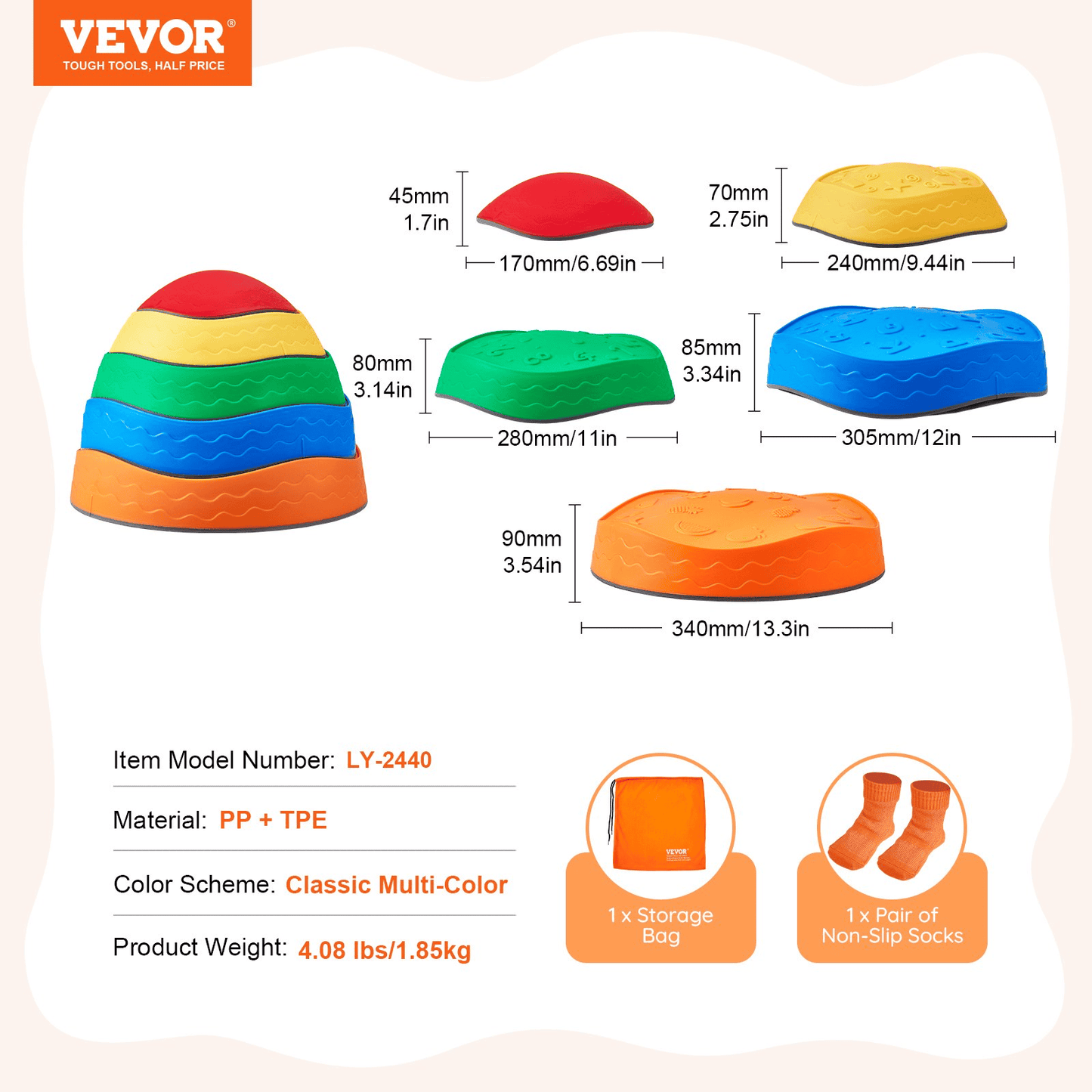 VEVOR Kids Balance Stepping Stones Sensory Obstacle Course 5 PCS Outdoor Indoor