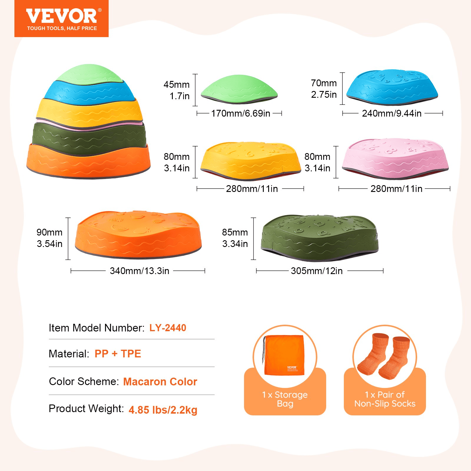 VEVOR Kids Balance Stepping Stones Sensory Obstacle Course 6 PCS Outdoor Indoor