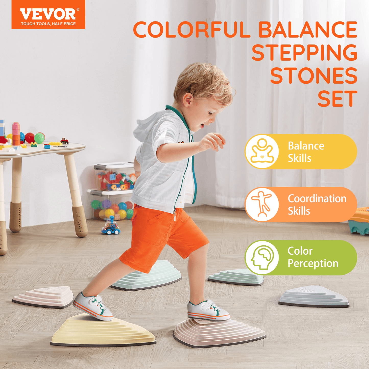 VEVOR Kids Balance Stepping Stones Sensory Obstacle Course 6 PCS Outdoor Indoor