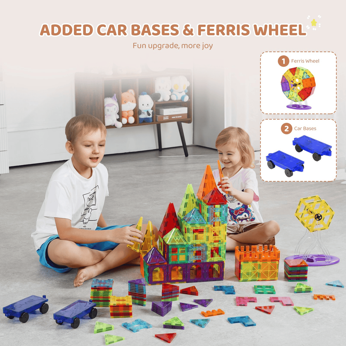 VEVOR Magnetic Tiles Magnetic Building Toy 180 PCS Magnet Blocks for Kids 3D Set