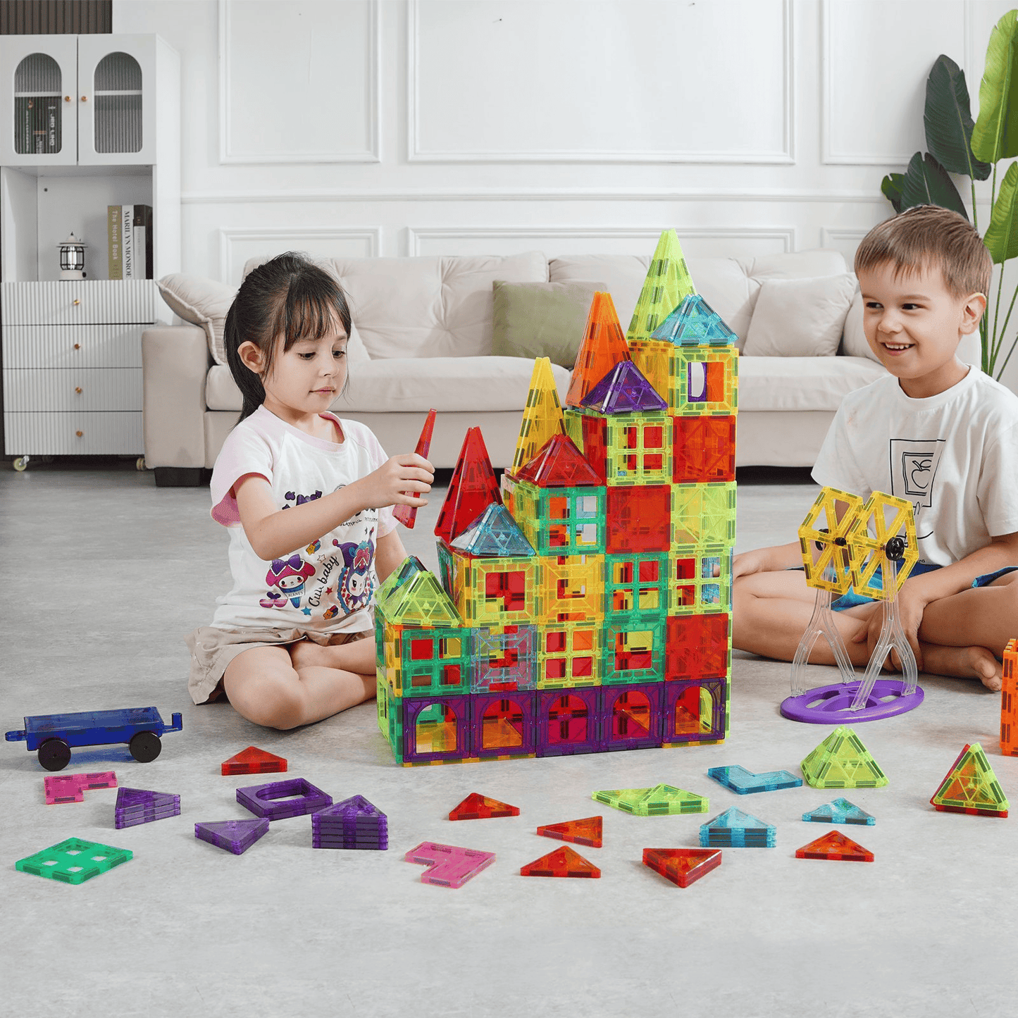 VEVOR Magnetic Tiles Magnetic Building Toy 180 PCS Magnet Blocks for Kids 3D Set