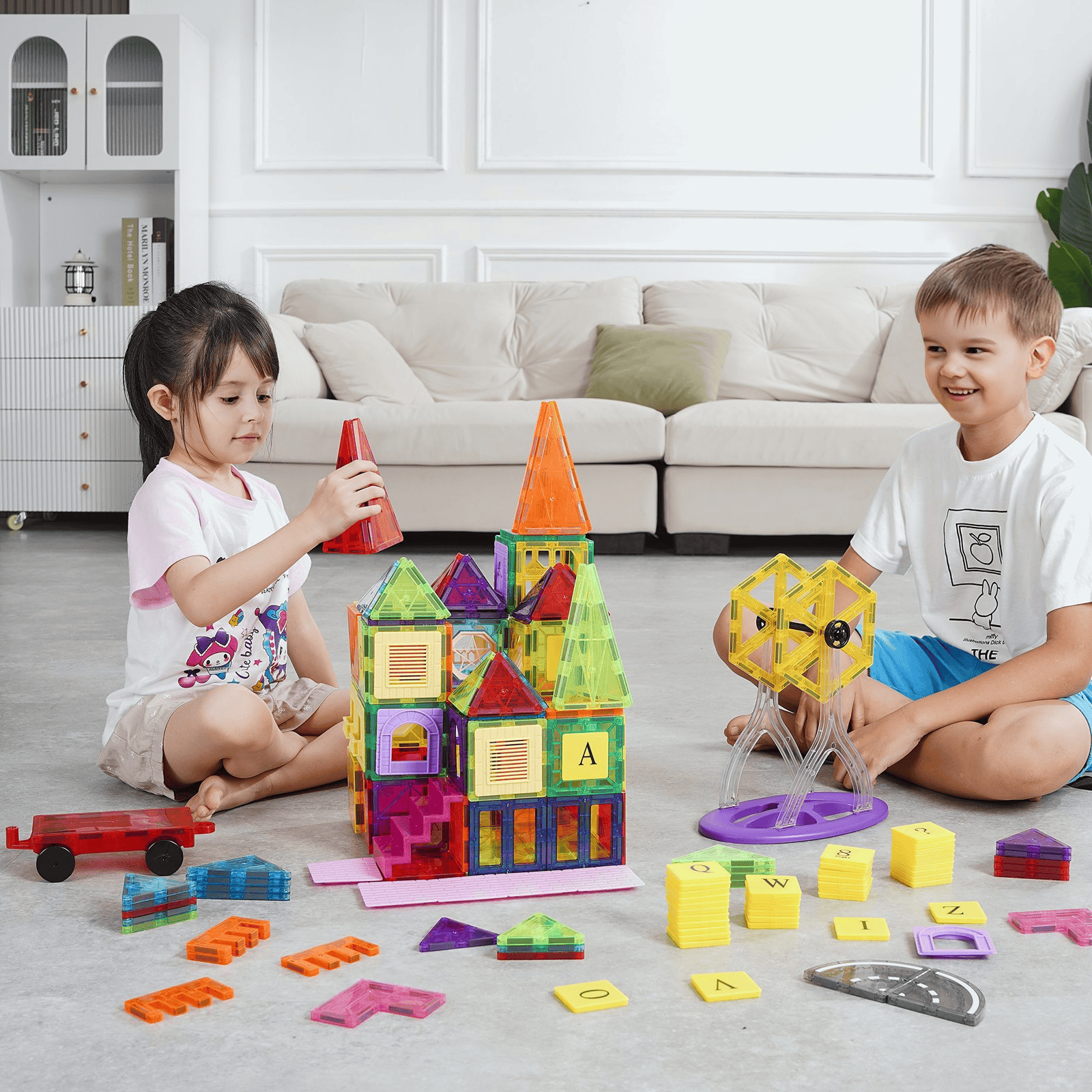 VEVOR Magnetic Tiles Magnetic Building Toy 181 PCS Magnet Blocks for Kids 3D Set