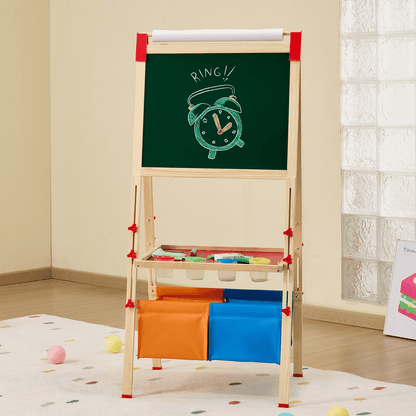 VEVOR 3-in-1 Kids Art Easel Double-Sided Wooden Magnetic Whiteboard Chalkboard