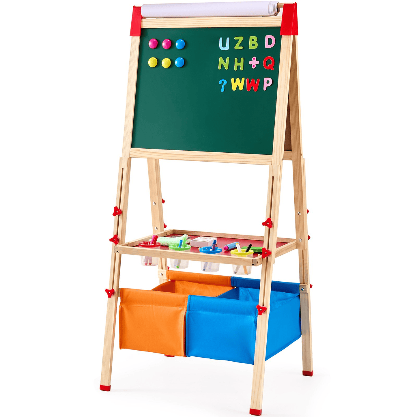 VEVOR 3-in-1 Kids Art Easel Double-Sided Wooden Magnetic Whiteboard Chalkboard