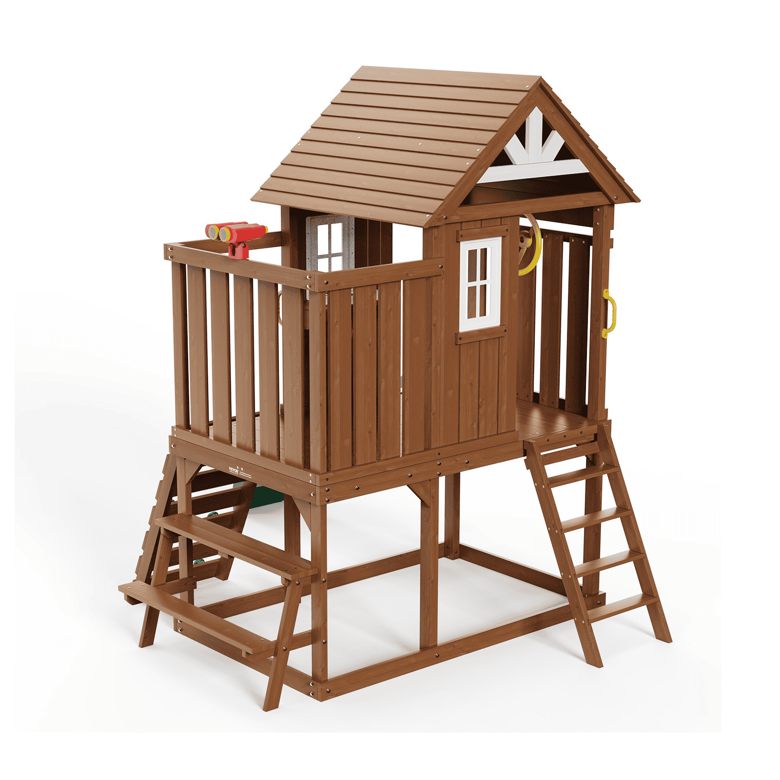 VEVOR Outdoor Wooden Playhouse Kids Garden Game Cottage with Slide Ladder Window