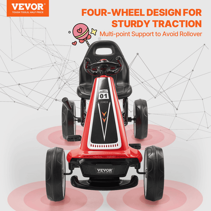 VEVOR Go Kart 4 Wheel Pedal Ride On Toy for Kids Adjustable Seat Hand Brake Red