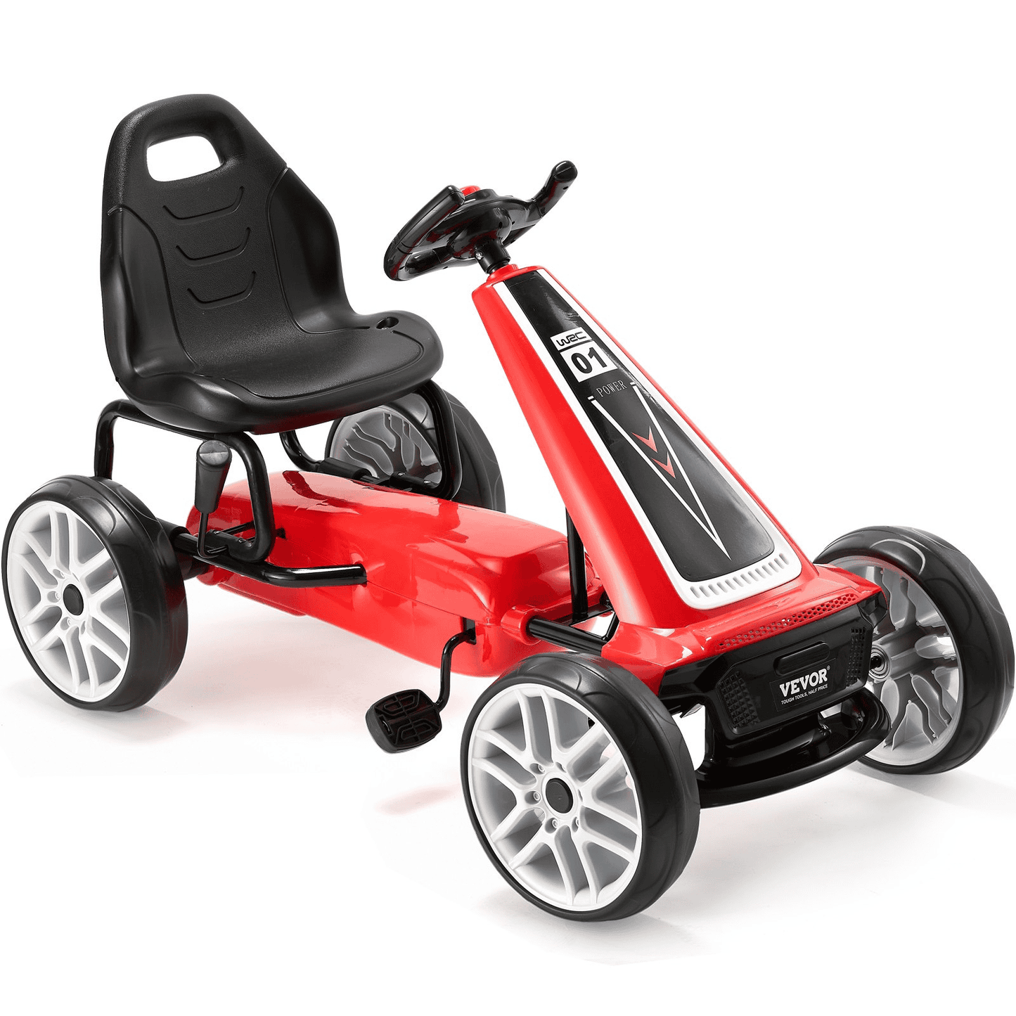 VEVOR Go Kart 4 Wheel Pedal Ride On Toy for Kids Adjustable Seat Hand Brake Red