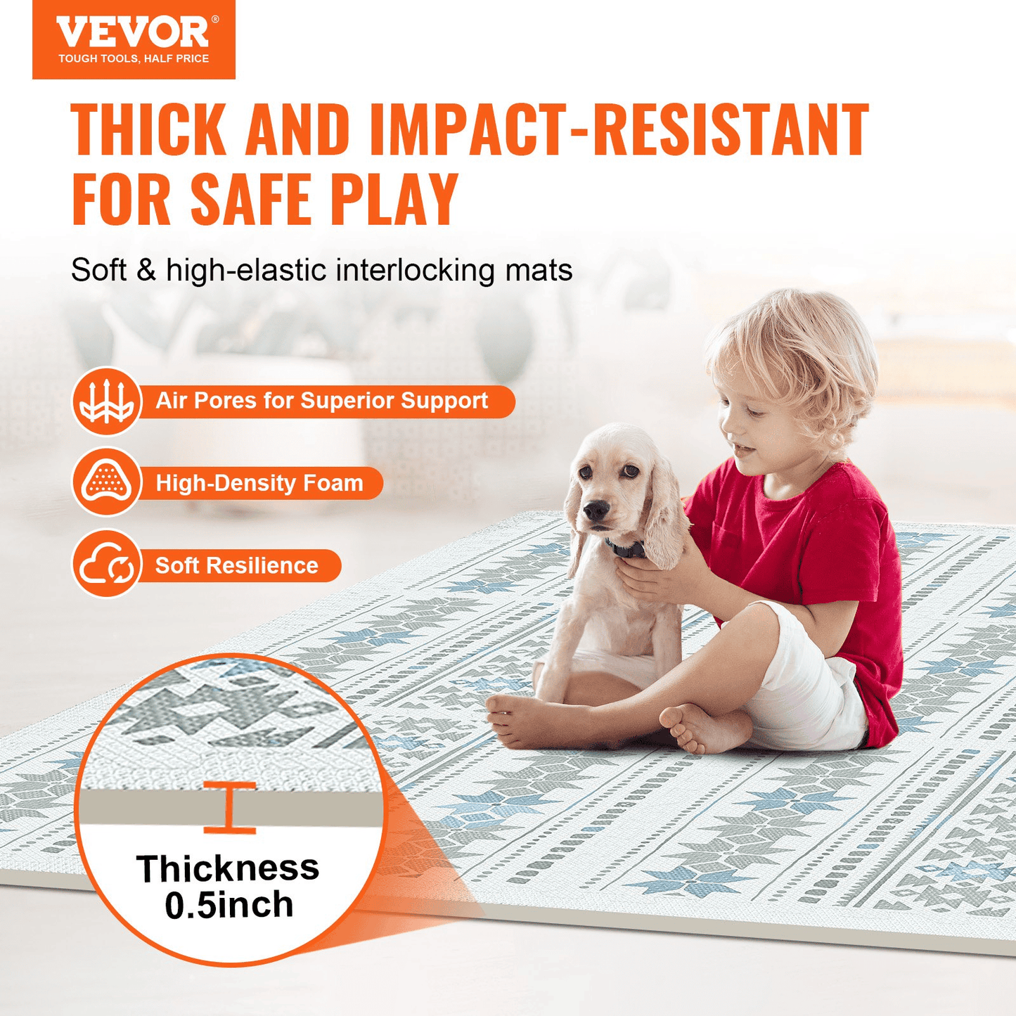 VEVOR Kids Foam Puzzle Floor Playmat 0.5 in 6 Pcs Interlocking EVA Soft Tiles