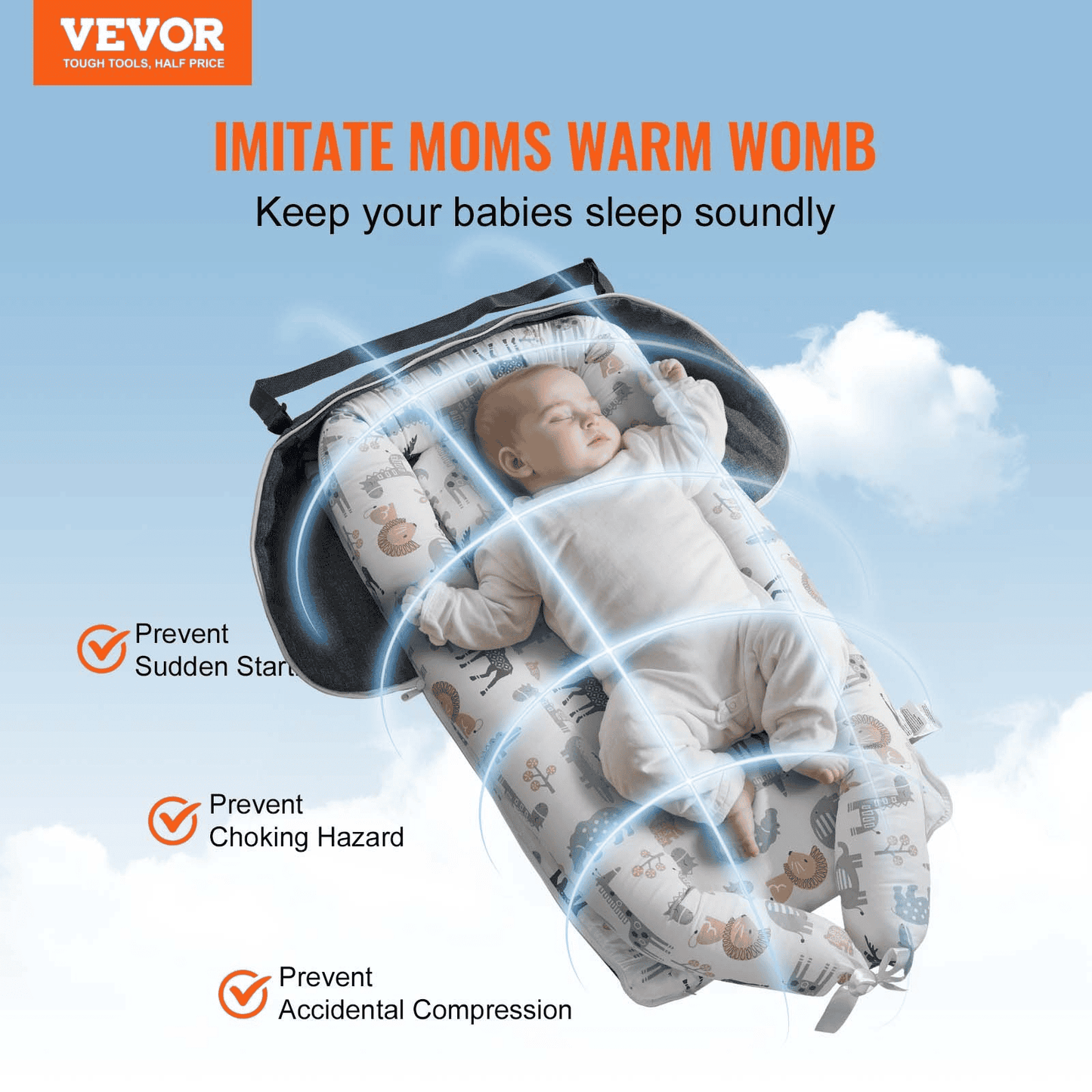 VEVOR Baby Lounger Baby Nest Sleeper for Newborn 100% Cotton with Headrest