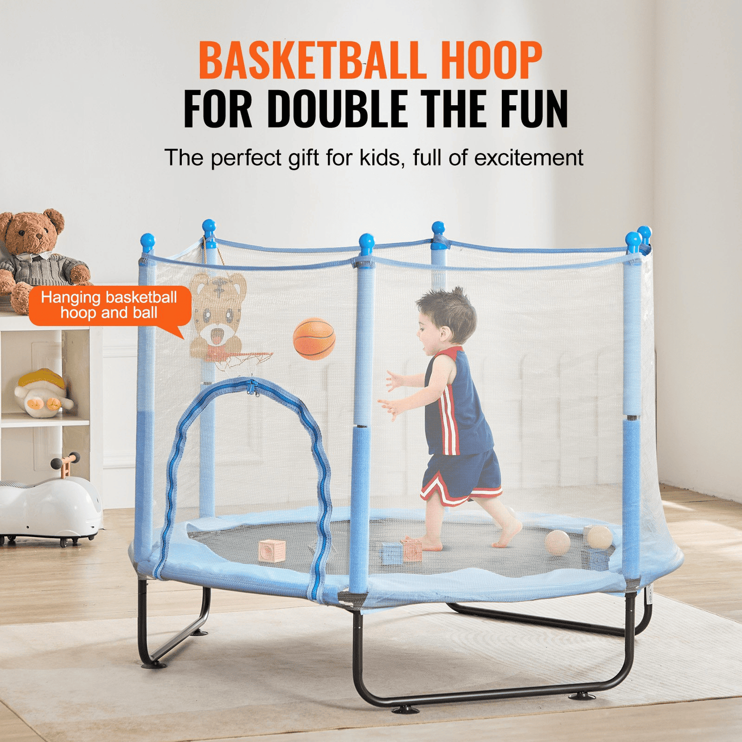 60" Trampoline for Kids Mini Toddler Trampoline with Net Indoor Outdoor