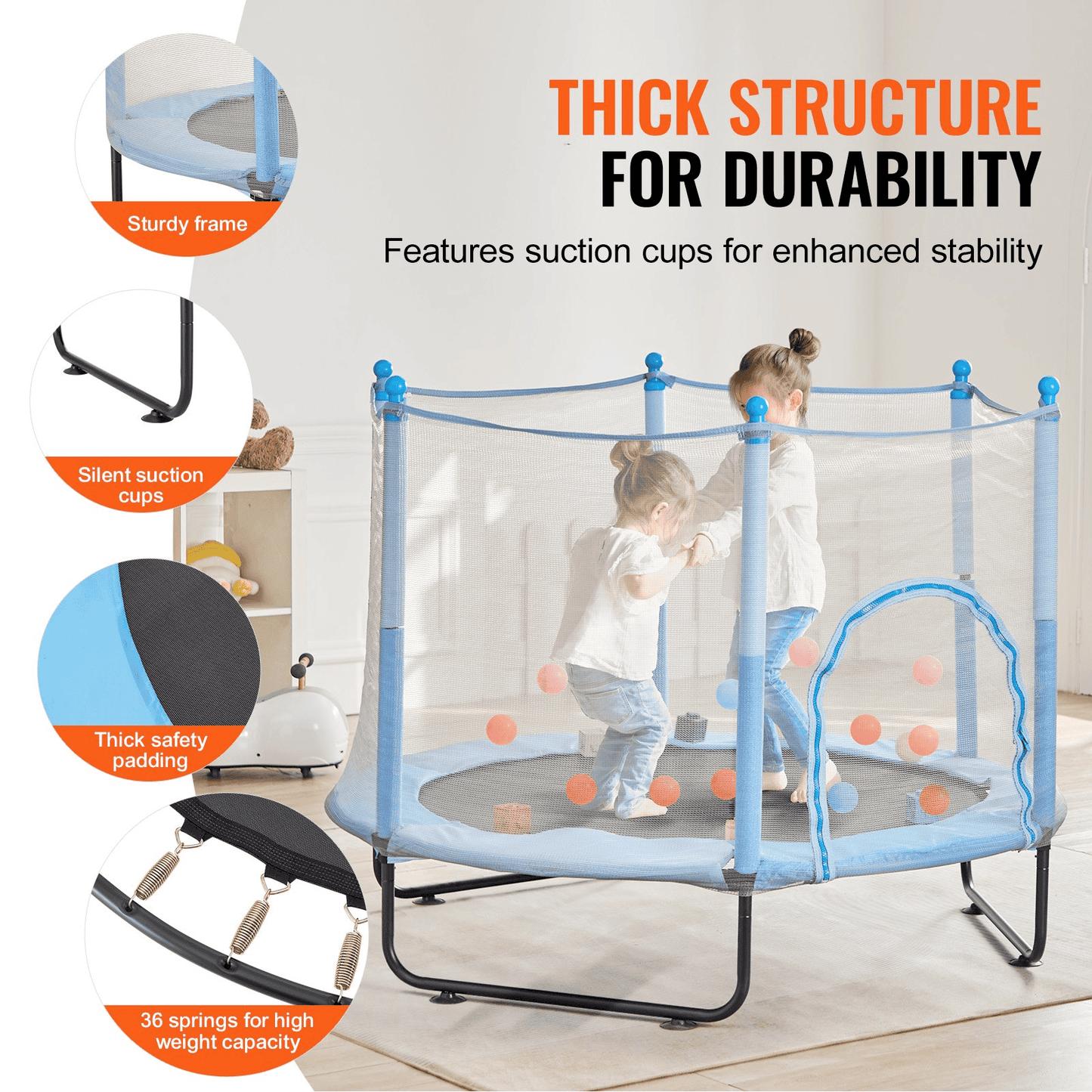 60" Trampoline for Kids Mini Toddler Trampoline with Net Indoor Outdoor