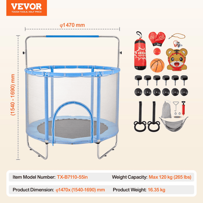 55" Trampoline for Kids Mini Toddler Trampoline with Net Indoor Outdoor