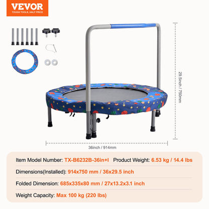 36" Trampoline for Kids Foldable Mini Toddler Trampoline Indoor Outdoor