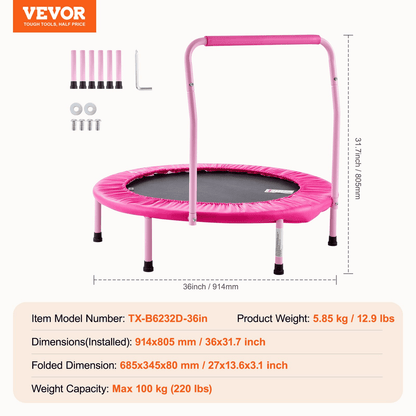 36" Trampoline for Kids Foldable Mini Toddler Trampoline Indoor Outdoor