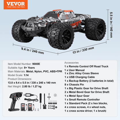 Remote Control Car 1:14 Scale Kids RC Car All Terrain 4WD Off-Road Truck