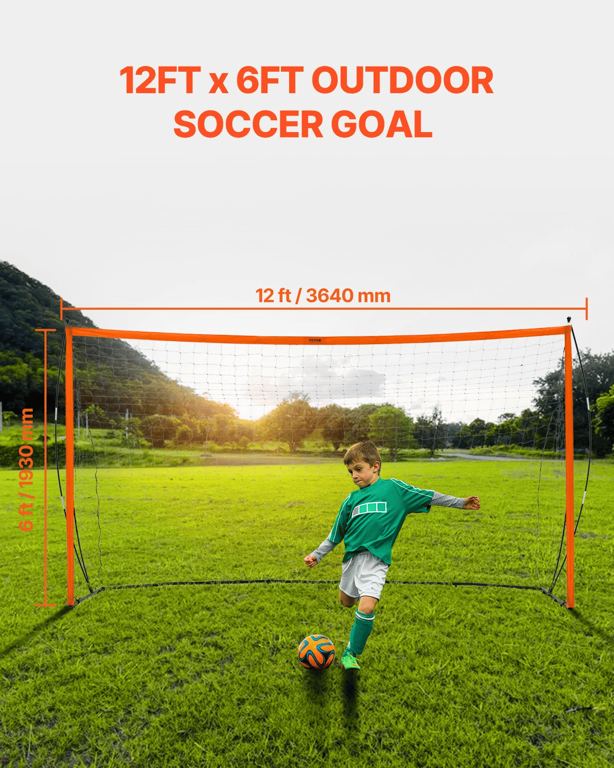 12x6 ft Portable Soccer Goal Kids Soccer Net Carry Bag Backyard Training Orange