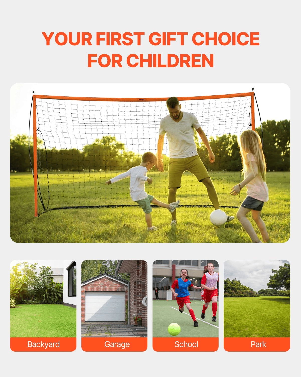 12x6 ft Portable Soccer Goal Kids Soccer Net Carry Bag Backyard Training Orange