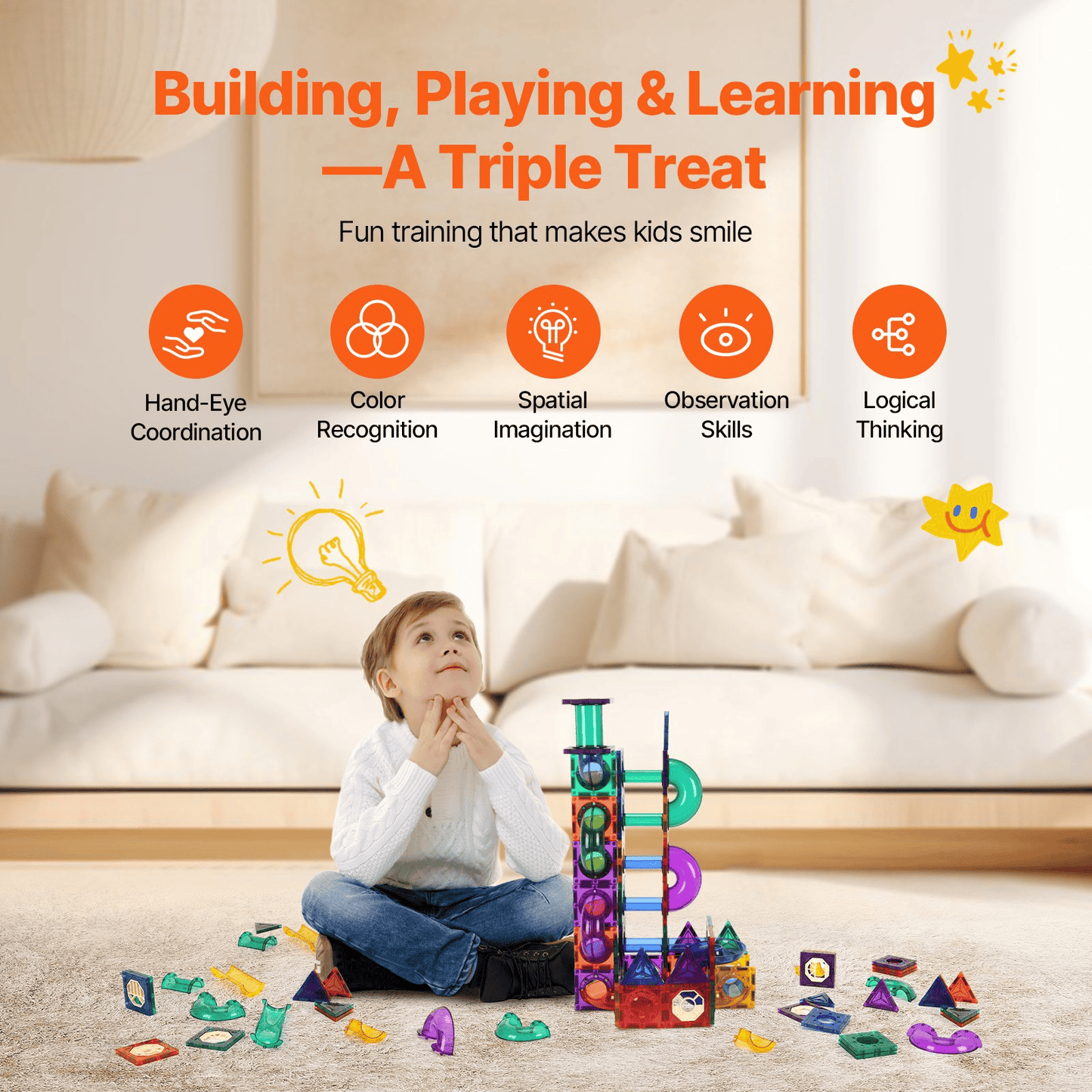 Magnetic Tiles Marble Run 111 PCS STEM Toy Educational Learning Game for Kids