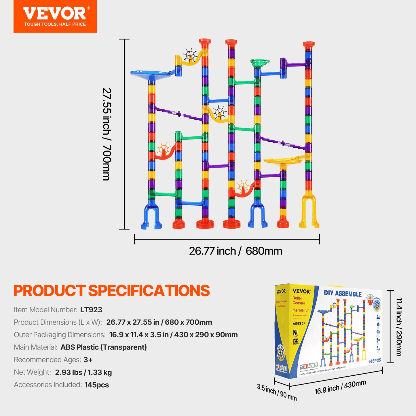 Marble Run Set 145 PCS Building STEM Toy Educational Learning Gift for Kids