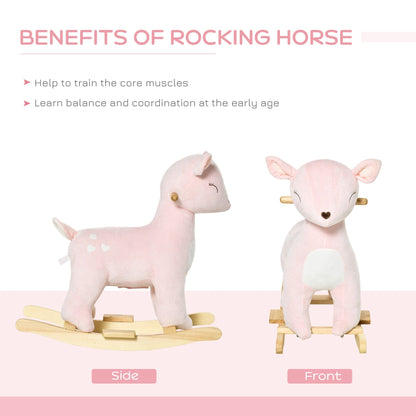 Qaba Kids Plush Ride-On Rocking Horse Deer-shaped Plush Toy Rocker with Realistic Sounds for Child 36-72 Months Pink