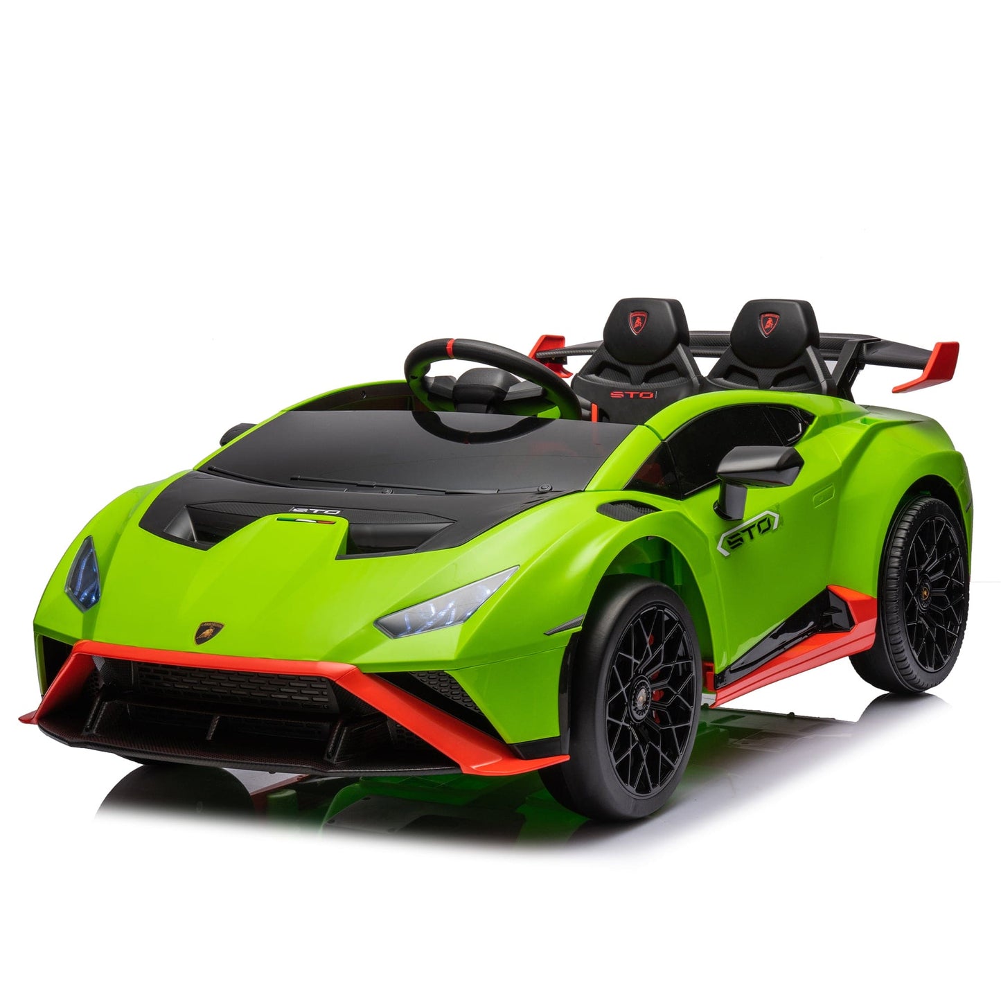 Lamborghini Huracan Sto 24V Kids Electric Ride-On Drift Car: Speeds 1.86-5.59 MPH, Ages 3-8, Foam Front Wheels, 360° Spin, LED Lights, Dynamic Music, Early Learning, USB Port, Drift Feature