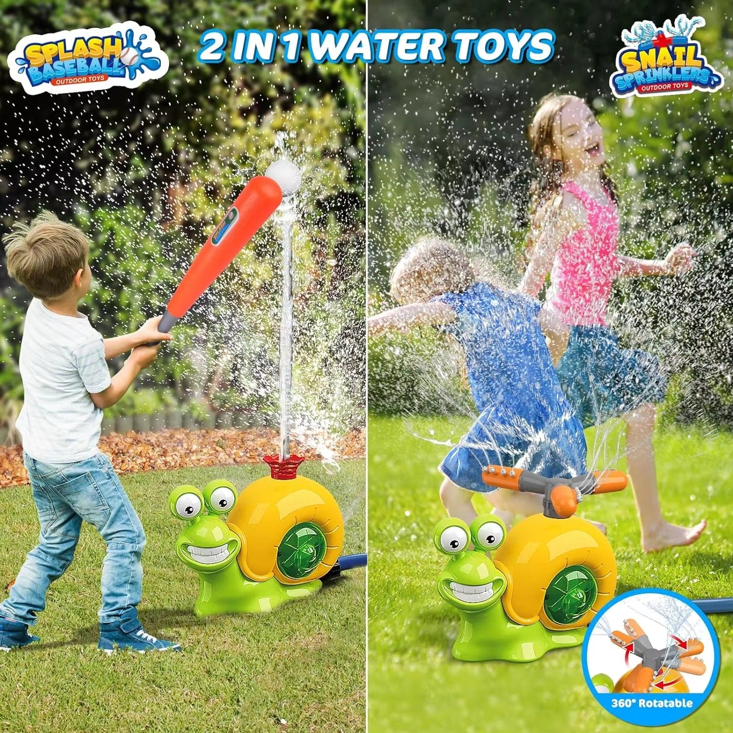 Water Sprinkler Baseball Toy for Kids Outdoor Play,Snail Water Game Spray Water Baseball for Summer Backyard Lawn Pool Party Fun