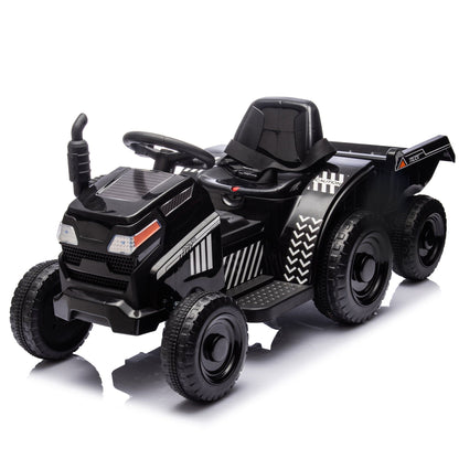 12V Kids Ride On Electric Tractor Black Knight,Kids Ride On Toy.2WD,Non-skid tires, steering wheel, foot pedal,With Removable storage tug,Light,Bluetooth,Music,MP3,USB,Power Display For Kids Aged 2-3.