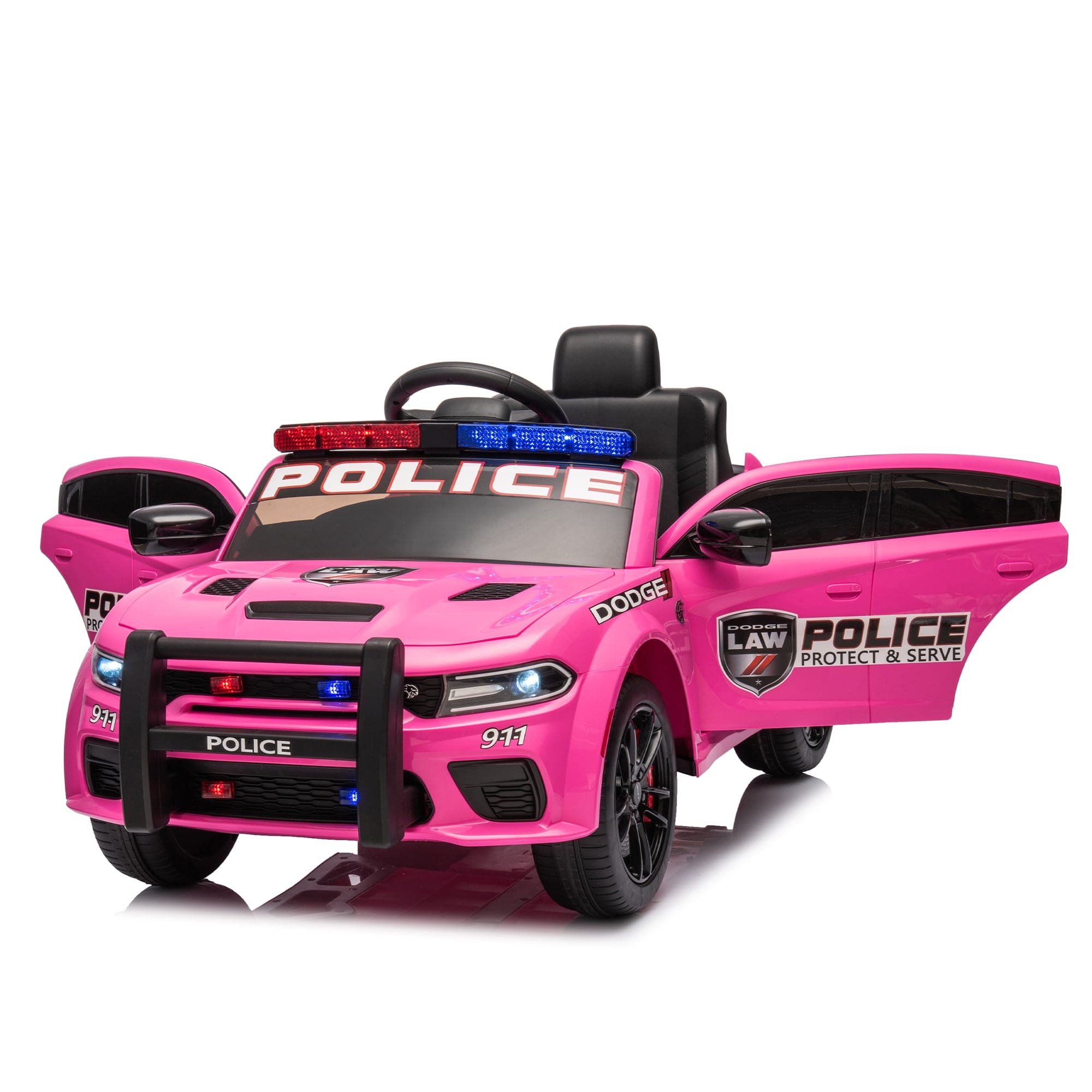 Licensed Dodge Charger,12v Kids ride on police car W/Parents Remote Control,anti-collision bar,Front& top alarm light design,Police car sticker,megaphone,three-speed,slow start,Four wheel suspension.