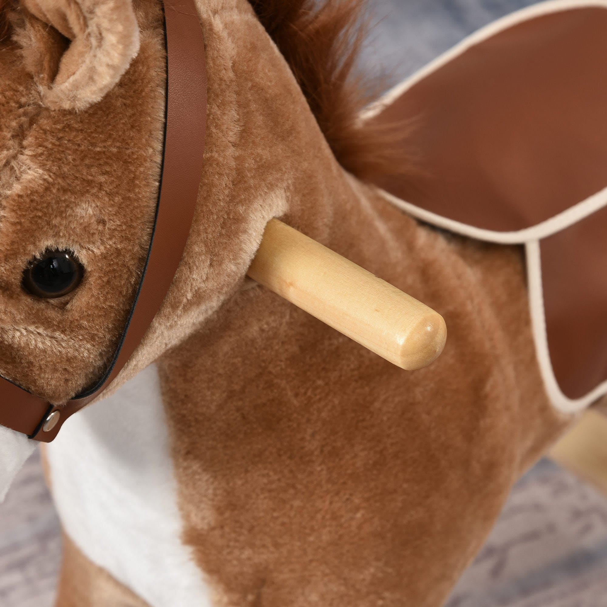 Qaba Rocking Horse Plush Animal on Wooden Rockers, Baby Rocking Chair with Sounds, Moving Mouth, Wagging Tail, Brown